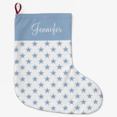 Gepersonaliseerde blauwe sterren grote kerstsok (Voorkant)