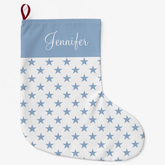 Gepersonaliseerde blauwe sterren grote kerstsok (Voorkant)