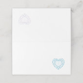 Gepersonaliseerde blauwe topaz hart plaats gast plaatskaartje (Buitenkant ongevouwen)