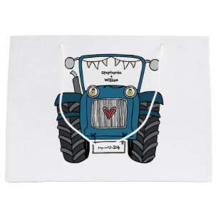 Gepersonaliseerde Blauwe Tractor Land Bruiloft Gif Groot Cadeauzakje