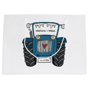 Gepersonaliseerde Blauwe Tractor Land Bruiloft Gif Groot Cadeauzakje