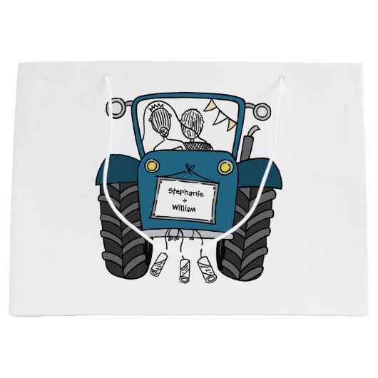Gepersonaliseerde Blauwe Tractor Land Bruiloft Gif Groot Cadeauzakje (Voorkant)