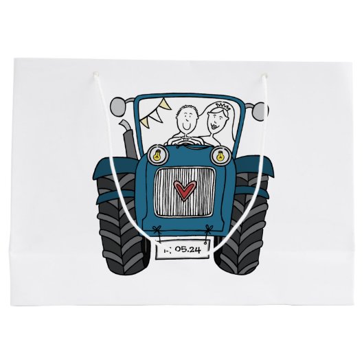 Gepersonaliseerde Blauwe Tractor Land Bruiloft Gif Groot Cadeauzakje (Achterkant)