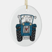 Gepersonaliseerde Blauwe Tractor Land Huwelijkscad Keramisch Ornament (Rechts)