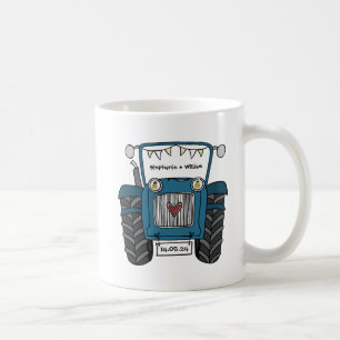 Gepersonaliseerde Blauwe Tractor Land Huwelijkscad Koffiemok