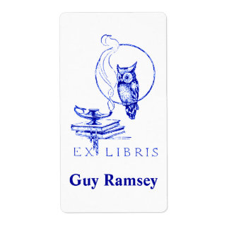 Gepersonaliseerde  Blauwe Uil Bookplate Etiket