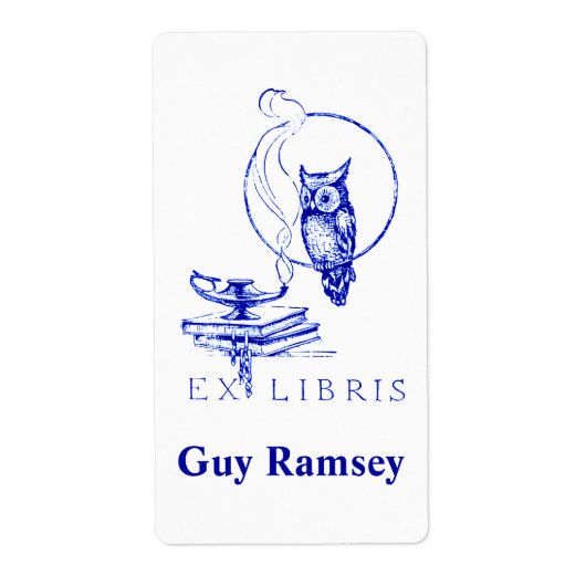 Gepersonaliseerde Blauwe Uil Bookplate Etiket (Voorkant)
