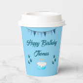 Gepersonaliseerde blauwe verjaardag papieren bekers (Achterkant)