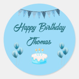 Gepersonaliseerde blauwe verjaardag ronde sticker