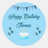 Gepersonaliseerde blauwe verjaardag ronde sticker (Voorkant)