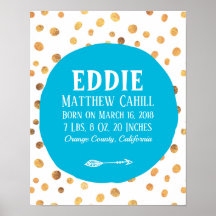 Gepersonaliseerde blauwe vlek geboorte poster prin