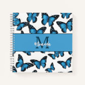 Gepersonaliseerde Blauwe Vlinder Monogram Schetsbo Notitieboek (Voorkant)