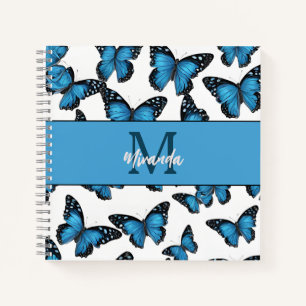 Gepersonaliseerde Blauwe Vlinder Monogram Schetsbo Notitieboek