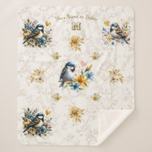 Gepersonaliseerde Blauwe Vogels & Gouden Bloemen