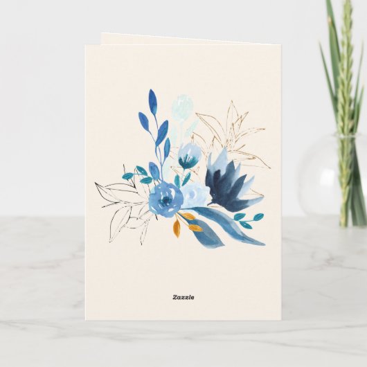 Gepersonaliseerde Blauwe Waterverf Bloemen Fotobru Bedankkaart (Achterkant)