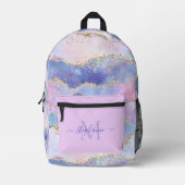 Gepersonaliseerde Blauwe Waterverf Gouden Glitter  Bedrukte Rugzak (Voorkant)