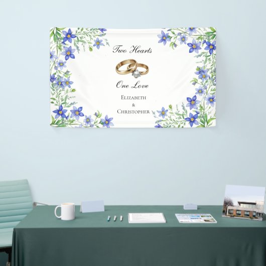 Gepersonaliseerde Blauwe Wildbloemen Verloving Ban Spandoek (Beurs)