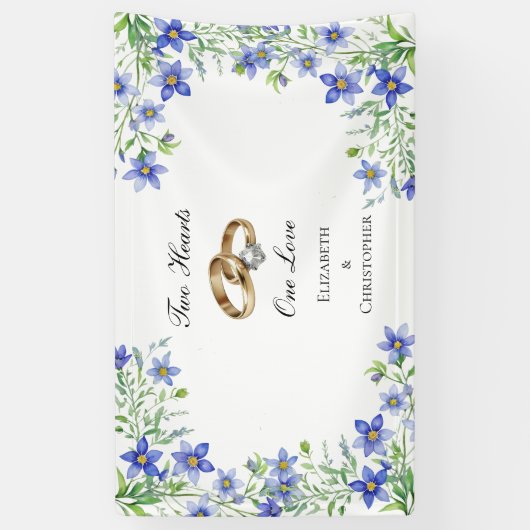 Gepersonaliseerde Blauwe Wildbloemen Verloving Ban Spandoek (Verticaal)