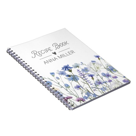 Gepersonaliseerde Blauwe Wildflower Bloemen Recept Notitieboek (Rechterzijde)