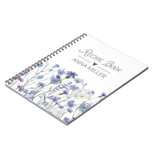 Gepersonaliseerde Blauwe Wildflower Bloemen Recept Notitieboek (Linkerzijde)