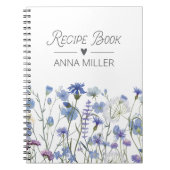 Gepersonaliseerde Blauwe Wildflower Bloemen Recept Notitieboek (Voorkant)