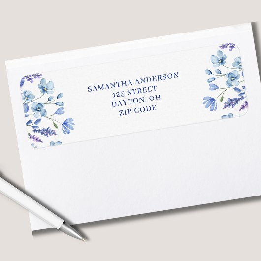 Gepersonaliseerde Blauwe Wildflower Bloemen Retour Etiket