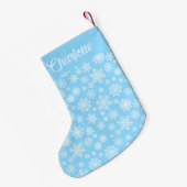 Gepersonaliseerde blauwe wintersneeuwvlokken kleine kerstsok (Achterkant (Hangend))