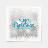 Gepersonaliseerde Blauwe Witte Sneeuwvlokken Vroli Servetten (Voorkant)