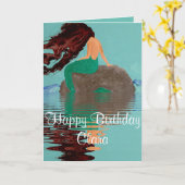 Gepersonaliseerde Blauwe Zeemeermin Groet Birthday Kaart (Gele Bloem)