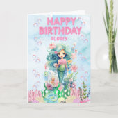 Gepersonaliseerde Blauwe Zeemeermin Happy Birthday Kaart (Voorkant)