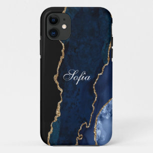 Gepersonaliseerde Blauwe & Zwarte Agaat Case-Mate iPhone Case