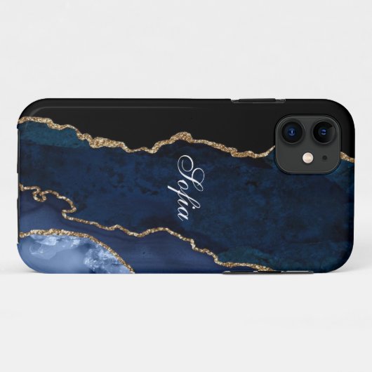 Gepersonaliseerde Blauwe & Zwarte Agaat Case-Mate iPhone Case (Achterkant (horizontaal))