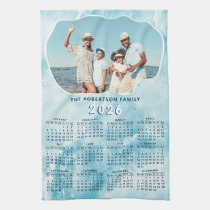 Gepersonaliseerde Blauwgroen Blauwe 2026 Fotokalen Theedoek