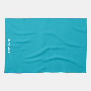 Gepersonaliseerde Blauwgroen Blauwe Plain Solid Wh Theedoek