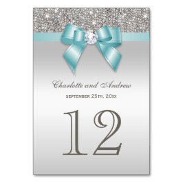 Gepersonaliseerde Blauwgroen Blue Faux Bow Silver Kaart