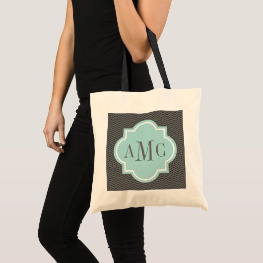Gepersonaliseerde blauwgroen canvas tas met 3 lett (Voorkant (product))