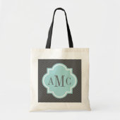 Gepersonaliseerde blauwgroen canvas tas met 3 lett (Voorkant)