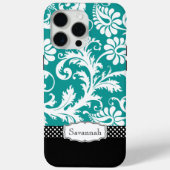 Gepersonaliseerde Blauwgroen Damask Case-Mate iPhone Case (Achterkant)