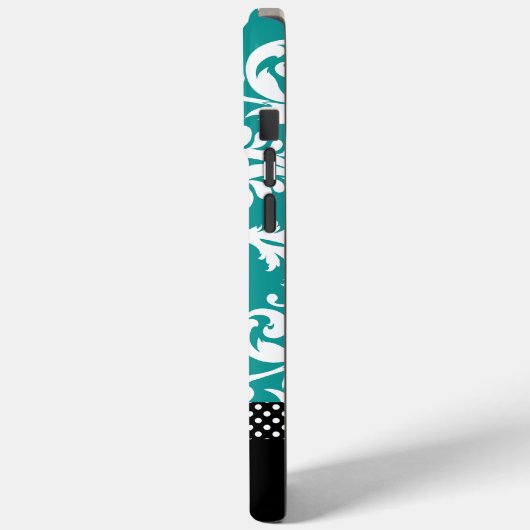 Gepersonaliseerde Blauwgroen Damask Case-Mate iPhone Case (Achterkant / Links)