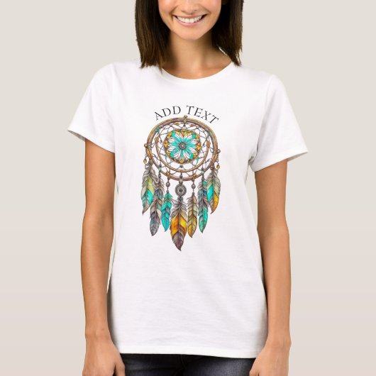 Gepersonaliseerde Blauwgroen Dreamcatcher mystiek T-shirt (Voorkant)