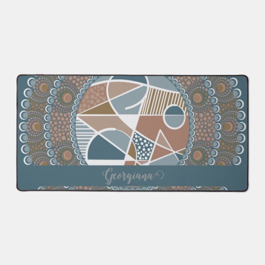 Gepersonaliseerde Blauwgroen en Gouden Abstracte A Bureaumat (Voorkant)