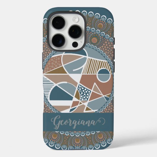 Gepersonaliseerde Blauwgroen en Gouden Abstracte A Case-Mate iPhone Case (Achterkant)