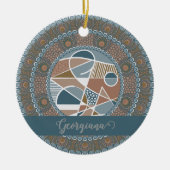 Gepersonaliseerde Blauwgroen en Gouden Abstracte A Keramisch Ornament (Voorkant)