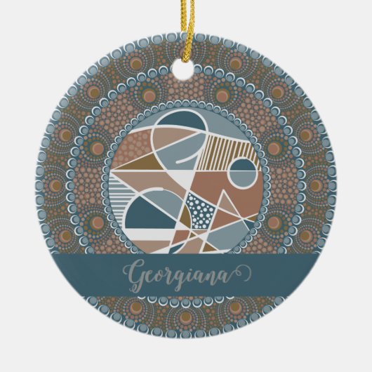 Gepersonaliseerde Blauwgroen en Gouden Abstracte A Keramisch Ornament (Voorkant)