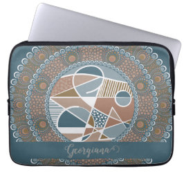 Gepersonaliseerde Blauwgroen en Gouden Abstracte A Laptop Sleeve