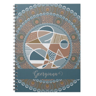 Gepersonaliseerde Blauwgroen en Gouden Abstracte A Notitieboek