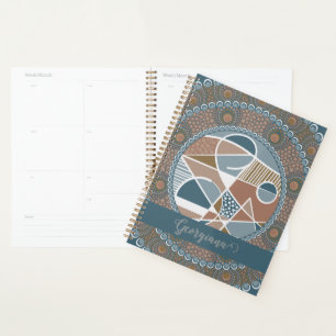 Gepersonaliseerde Blauwgroen en Gouden Abstracte A Planner