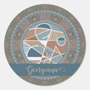 Gepersonaliseerde Blauwgroen en Gouden Abstracte A Ronde Sticker