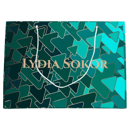 Gepersonaliseerde Blauwgroen en Gouden Geometrisch Groot Cadeauzakje (Voorkant)