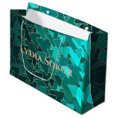Gepersonaliseerde Blauwgroen en Gouden Geometrisch Groot Cadeauzakje (Voorkant Gekanteld)